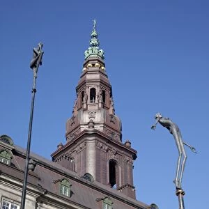 Christiansborg Palace and statues, Copenhagen, Denmark, Scandinavia, Europe
