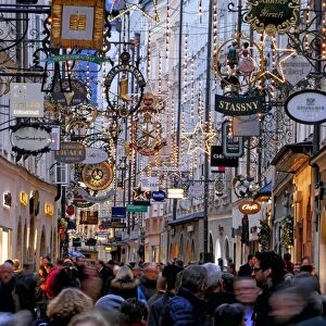 Christmas Decorations in Getreidegasse, Salzburg, Austria, Europe