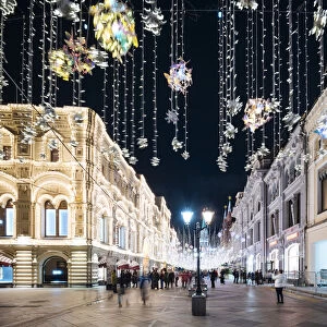 Christmas Lights on Nikolskaya Street, Moscow, Moscow Oblast, Russia, Europe