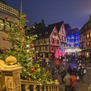 Christmas Markets in the old medieval town enriched by colourful lights, Colmar