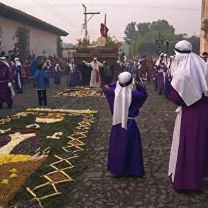 Christs Calvary in Good Friday procession over street carpet, Antigua