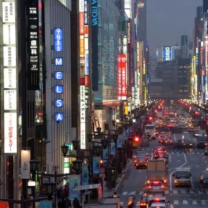 Chuo-dori, elevated view at dusk along Tokyos most