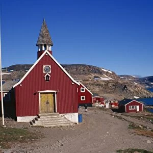 Church at Ittoqqortoormiit, East Greenland, Greenland, Polar Regions