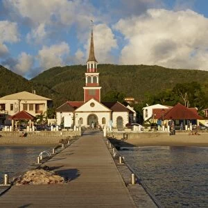 Church and pontoon, Grande Anse, Les Anses d Arlet, Martinique, Windward Islands