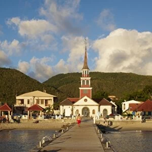 Church and pontoon, Grande Anse, Les Anses d Arlet, Martinique, Windward Islands