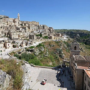 Church of Saint Peter and Paul and the Sassi di Matera old town and canyon, UNESCO World Heritage Site, Matera, Basilicata, Italy, Europe