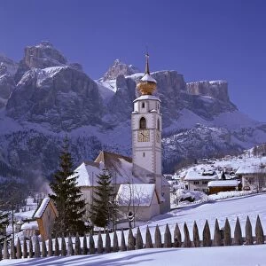 The church and village of Colfosco in Badia and Sella