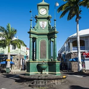 The Circus with the Victorian style Memorial clock, Basseterre, St. Kitts, St. Kitts and Nevis, Leeward Islands, West Indies, Caribbean, Central America