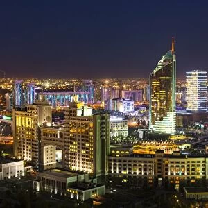 The city center and central business district at night, Astana, Kazakhstan, Central Asia