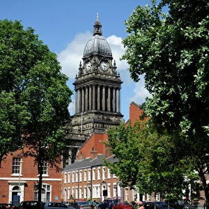 City Hall viewed from the Historic Georgian Park Square, Leeds, West Yorkshire