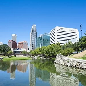 City park lagoon with downtown Omaha, Nebraska, United States of America, North America