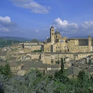 City seen from north with Cathedral (left) and Palazzo Ducale (right)