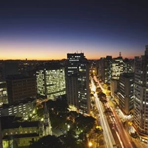 City skyline at dusk, Belo Horizonte, Minas Gerais, Brazil, South America