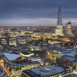 Cityscape with The Shard at dusk, London, England, United Kingdom, Europe