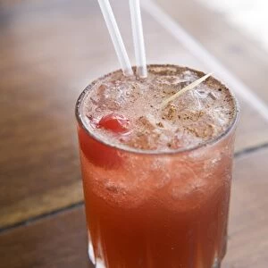 Classic rum punch sprinkled with nutmeg, Grenada, West Indies, Central America