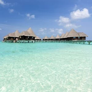 Clear sea, blue sky and over-water villas, Coco Palm Resort, Dhuni Kolhu, Baa Atoll