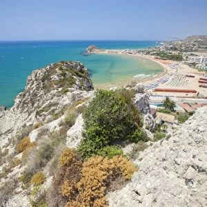 The cliffs frame the turquoise sea and the sandy beach of Licata, Province of Agrigento