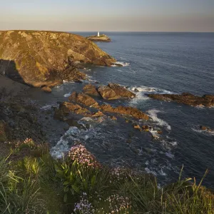 The cliffs of Godrevy Point, with Godrevey Island and Lighthouse beyond