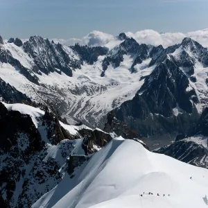 Climbers on Mont Blanc, Aiguille du Midi, Mont Blanc Massif, Haute Savoie