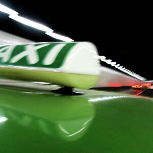 Close up of Taxi sign on car roof in tunnel, Shanghai, China, Asia