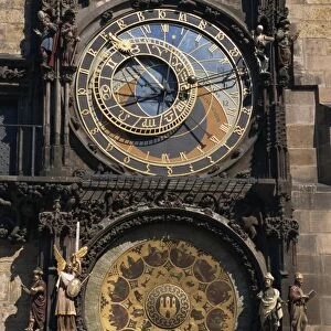 Close-up of the Astronomical Clock in the Old Town Square in Prague, UNESCO World Heritage Site