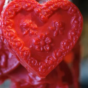 Close-up of heart decoration, Christmas market, Munich, Bavaria, Germany, Europe