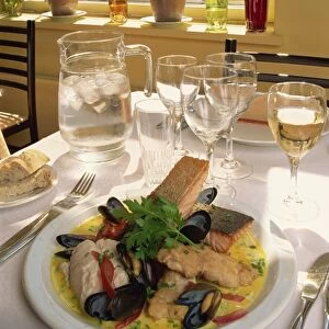 Close-up of seafood meal, Spiseshuset Restaurant, Odense, Denmark, Scandinavia, Europe