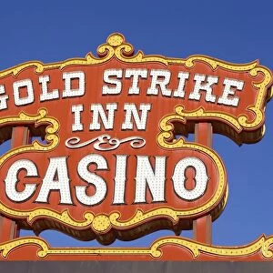 Close-up of sign for Gold Strike Inn and Casino in Las Vegas, Nevada, United States of America