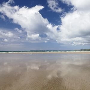Clouds reflecting in the water at the beach of Pentrez Plage, Finistere, Brittany, France, Europe