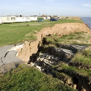 Coast erosion with active landslips in glacial till, Aldbrough, Holderness coast