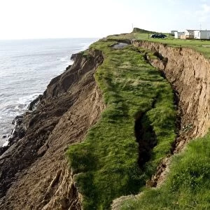 Coastal erosion with active landslips in glacial till, Aldbrough, Holderness coast