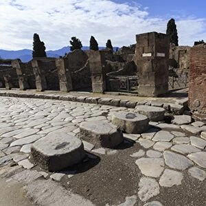 Cobbled street stepping stones, Roman ruins of Pompeii, UNESCO World Heritage Site