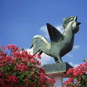 Cockerel sculpture representing the famous Volailles de Bresse, near Bourg en Bresse