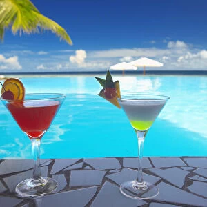 Cocktails by the pool, The Maldives, Indian Ocean, Asia