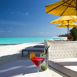 Cocktails on tropical beach, Maldives, Indian Ocean, Asia