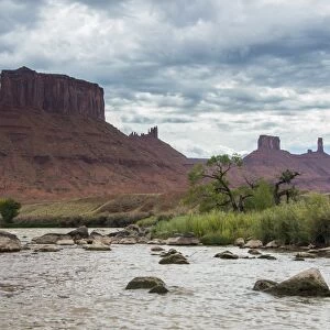The Colorado River with Castle Valley in the background, near Moab, Utah, United States of America, North America