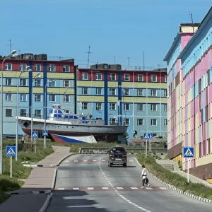 Coloured apartment houses, Siberian city Anadyr, Chukotka Province, Russian Far East, Russia, Eurasia
