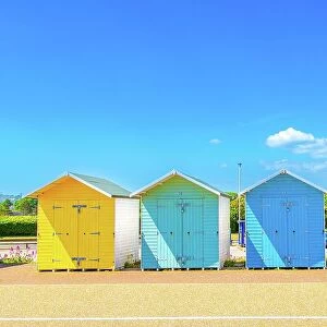 Colourful Beach Huts on the seafront at Eastbourne, East Sussex, England, United Kingdom, Europe