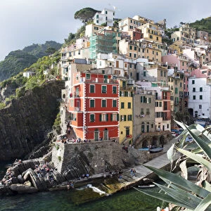 Colourful buildings by sea, Riomaggiore, Cinque Terre, UNESCO World Heritage Site
