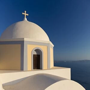 Colourful Catholic Church of St. Stylianos, Fira, Santorini, Cyclades Islands, Greek Islands
