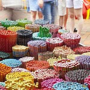 Colourful decorative chopsticks for sale as souvenirs to tourists in Chinatown market, Temple Street, Singapore, Southeast Asia, Asia