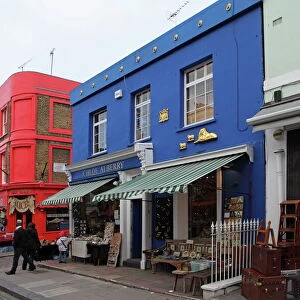 Colourful shops in Portobello Road, famed for its market, Notting Hill