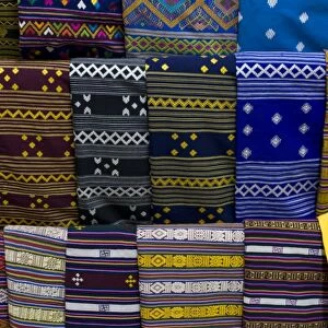 Colourful traditional clothes for sale, Paro, Bhutan, Asia