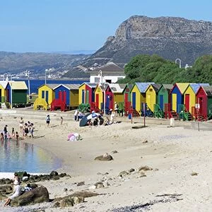 Colourfully painted Victorian bathing huts in False Bay