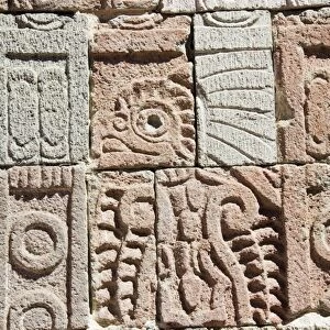 Columns depicting the Quetzal Bird