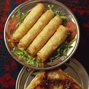 Common warm starter of borek rolls and cheese pie, Turkey, Eurasia