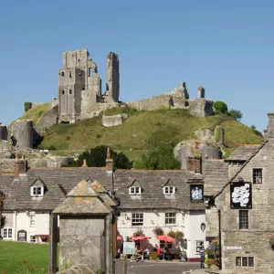 Corfe village and castle, Dorset, England, United Kingdom, Europe