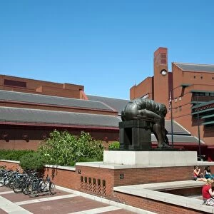 Courtyard of the British Library showing sculpture of Isaac Newton by Eduardo Paolozzi, Euston Road, London, England, United Kingdom, Europe