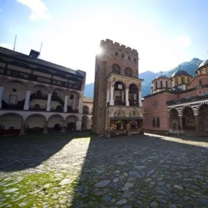 Courtyard, Church of the Nativity and Hrelyos Tower, Rila Monastery