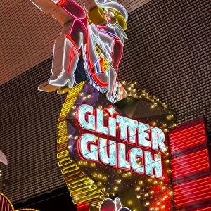 Cowgirl Glitter Gulch neon sign, Fremont Experience, Las Vegas, Nevada, United States of America
